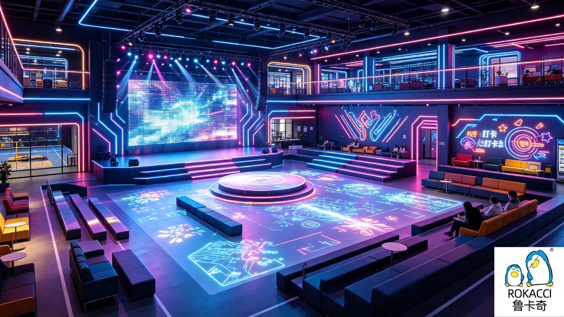 Neon-lit flexible event court concept