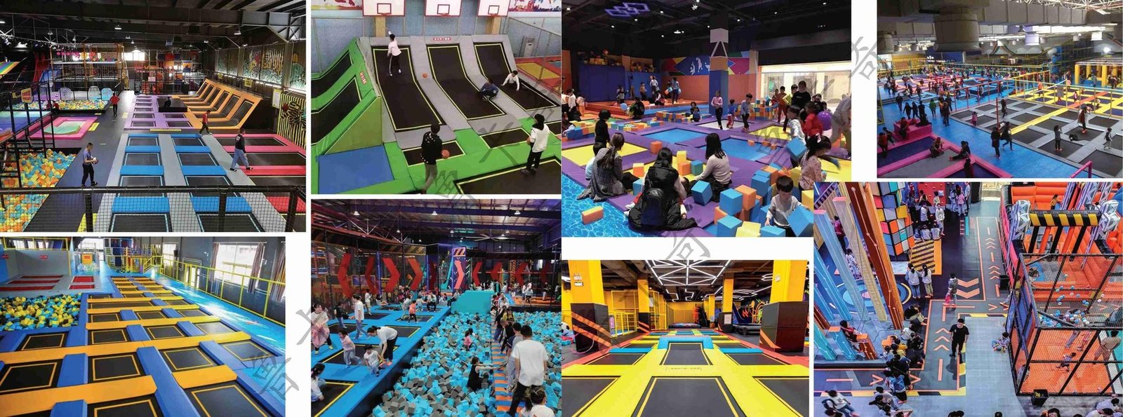 Trampoline and active movement park with multiple courts