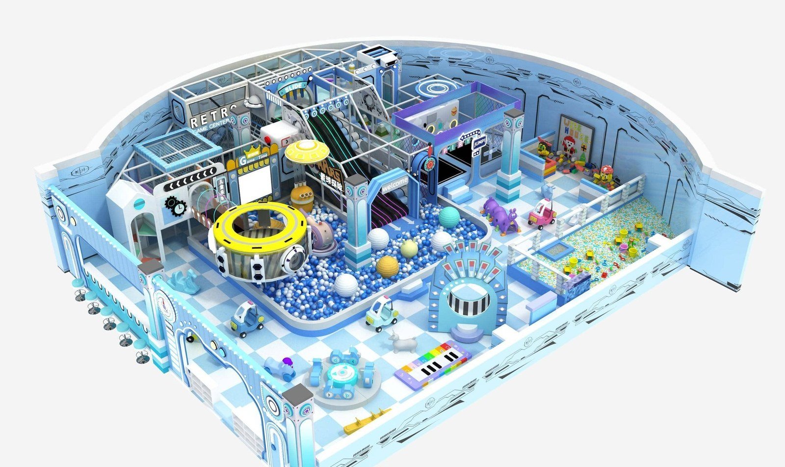 Blue themed 300 to 400 square meter play concept