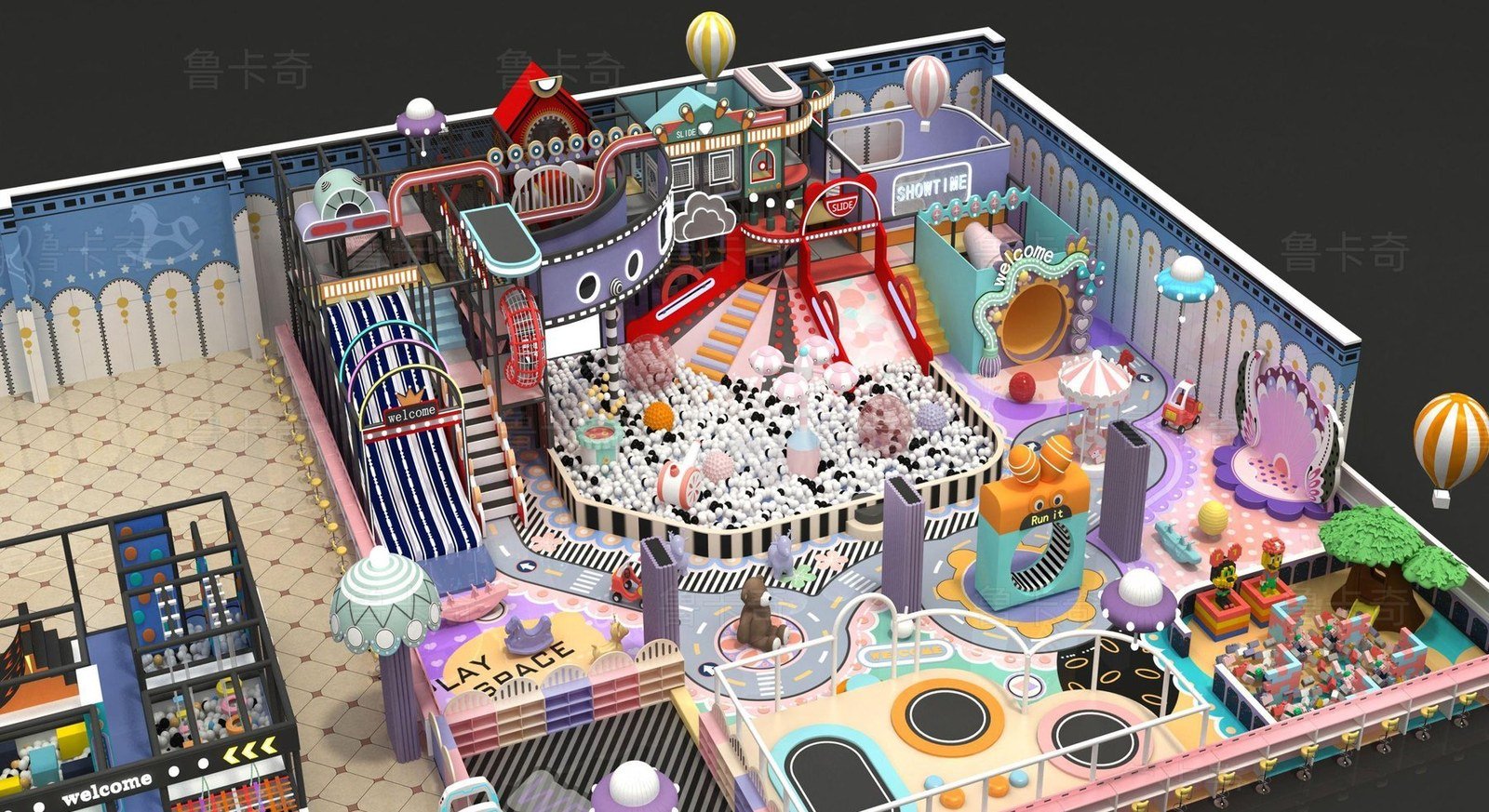 Large carnival themed indoor play concept
