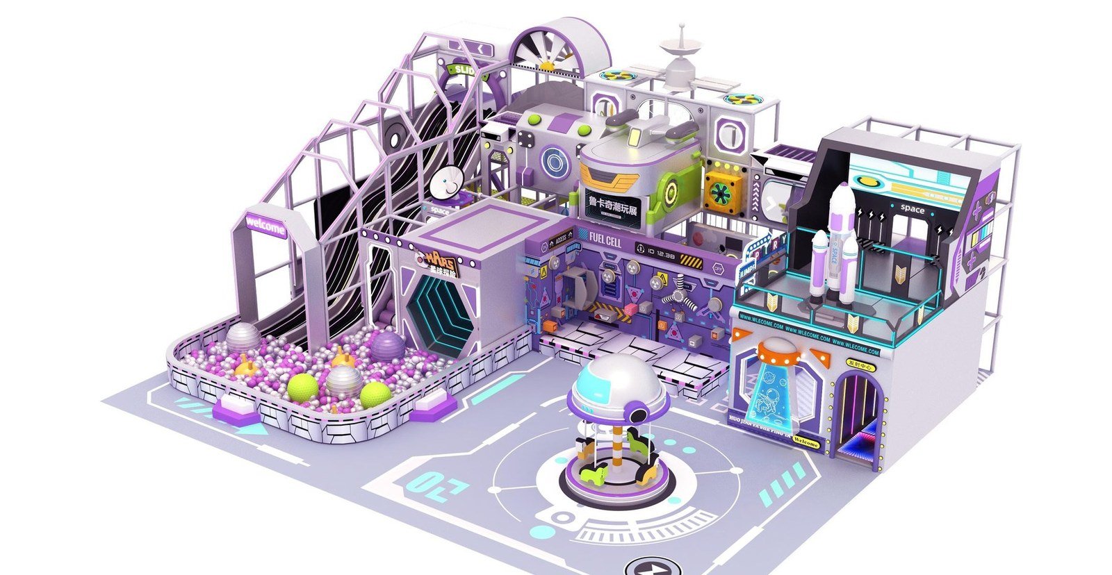 Mid-size children play concept with circuit-like movement paths